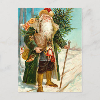 Victorian Grönt Velvet jul Jultomten Helg Vykort