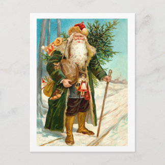 Victorian Grönt Velvet jul Jultomten Helg Vykort