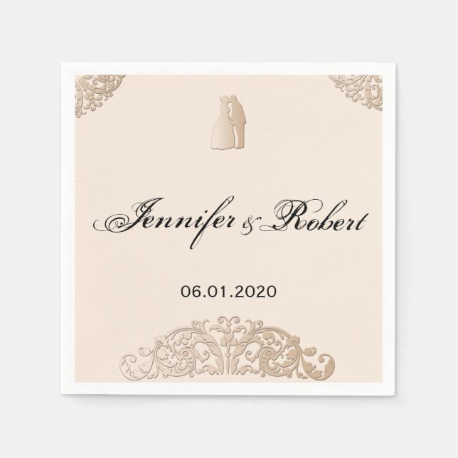 Victorian Guld Filigree Bröllop Pappersservett (Framsidan)