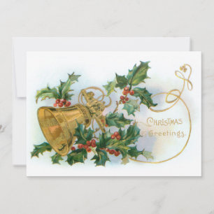 Victorian Guld jul Bell och Holly Julkort