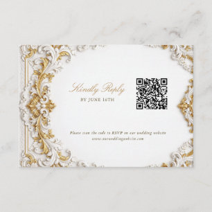 Victorian Guld & Vit Barock RSVP med QR-kod Tilläggskort