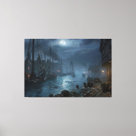 Victorian Harbour vid natten: Fiskesamhälle Canvastryck