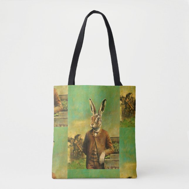 Victorian Hare All over Print Tote Bag Tygkasse (Framsida)