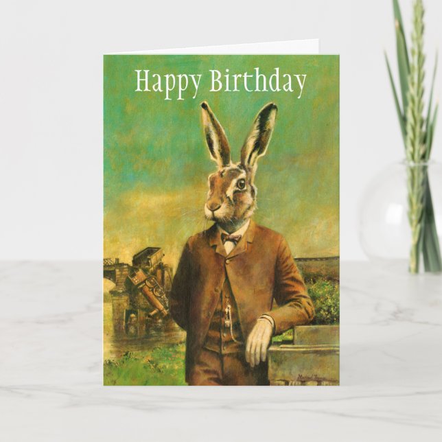 Victorian Hare Birthday Card Kort (Framsida)