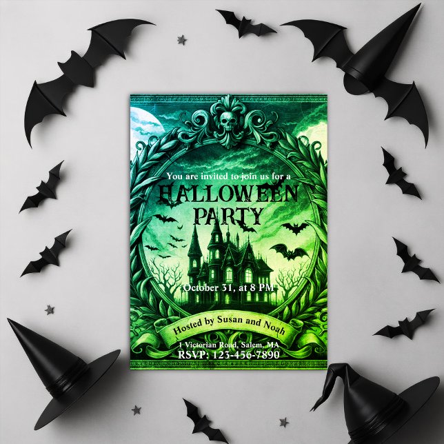 Victorian Haunted House Gothic Halloween fest Inbjudningar (Victorian Haunted House Gothic Halloween Party Invitation)