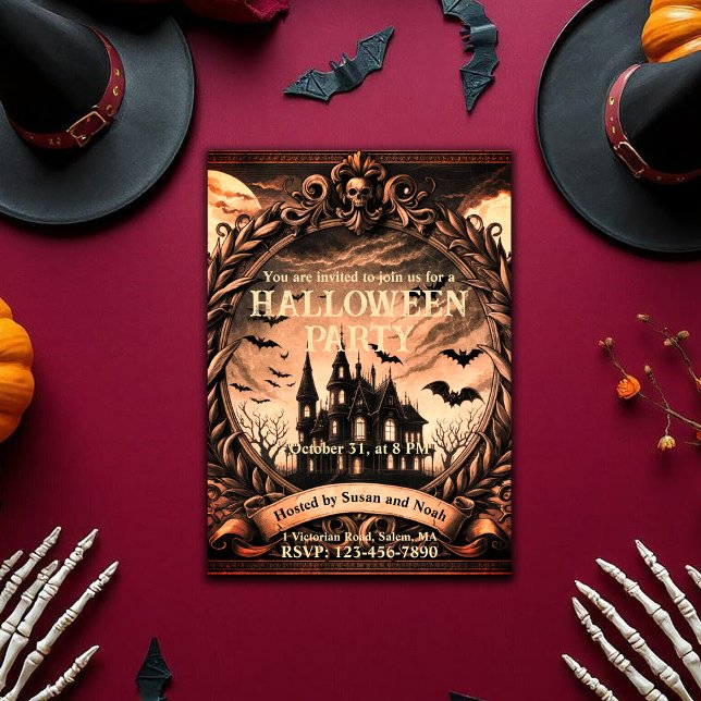 Victorian Haunted House Gothic Halloween fest Inbjudningar (Victorian Haunted House Gothic Halloween Party Invitation)