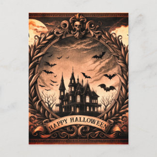 Victorian Haunted House Gothic Happy halloween Helg Vykort