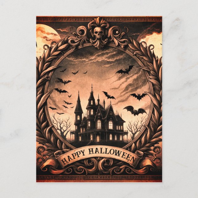Victorian Haunted House Gothic Happy halloween Helg Vykort (Framsida)