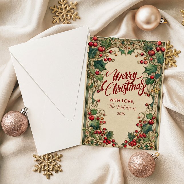 Victorian Holly & Berry Christmas Julkort (Skapare uppladdad)