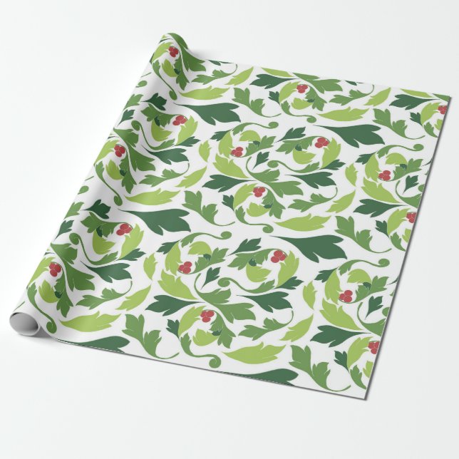 Victorian Holly Lämnar Papper julafton Presentpapper (Utrullad)