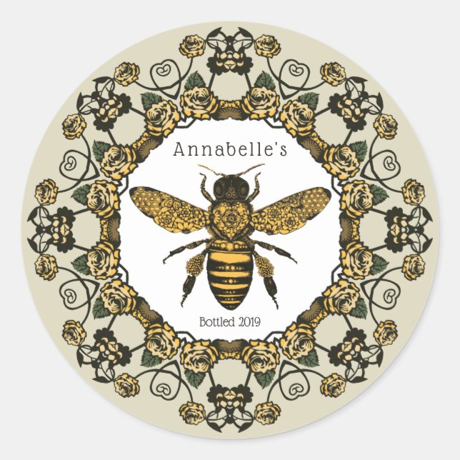 Victorian Honung Label Runt Klistermärke (Framsida)