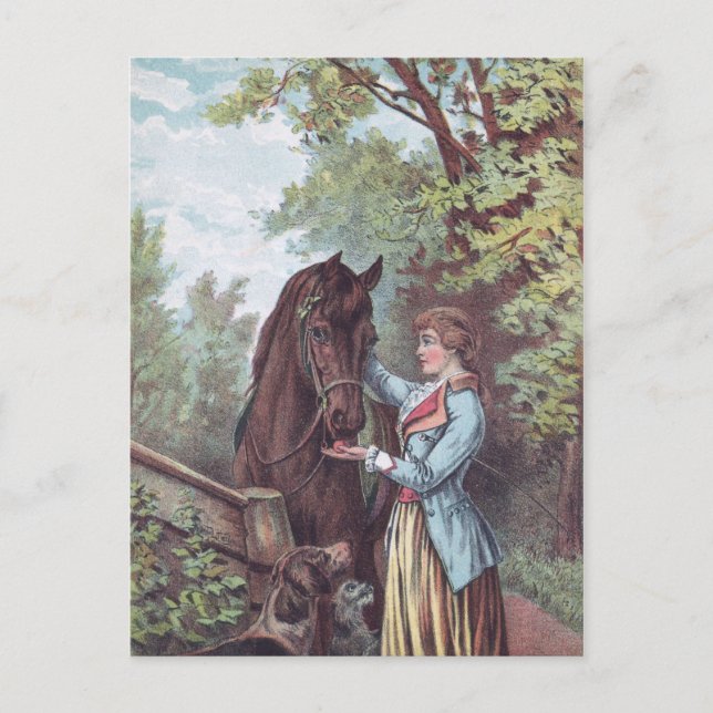 Victorian Horse och Rider med Hundar Vykort (Framsida)