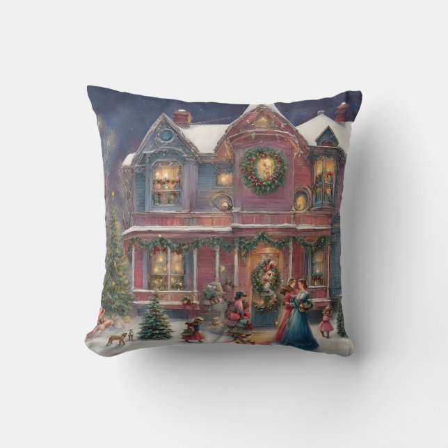 Victorian House, Dam, Children on jul Kväll Kudde (Framsida)