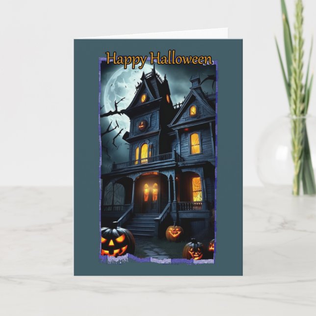 Victorian House med Balconies Halloween Card Kort (Framsida)