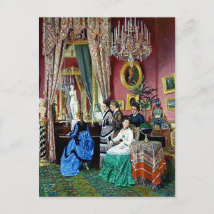 Victorian House Party Women Manar Music-målning Vykort