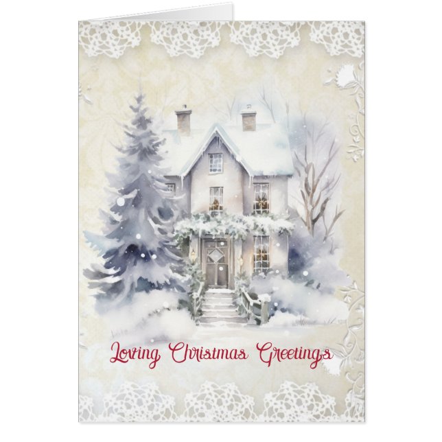 Victorian House Sending Loving jul Greetings Hälsningskort (Framsidan)