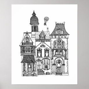Victorian Houses Färg Me Poster