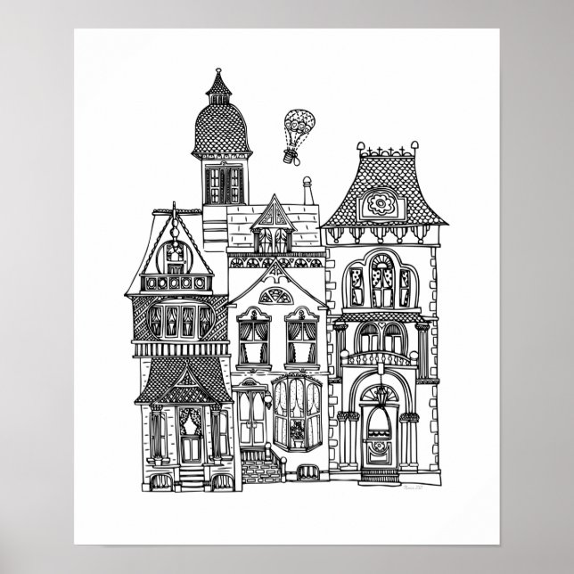Victorian Houses Färg Me Poster (Framsidan)