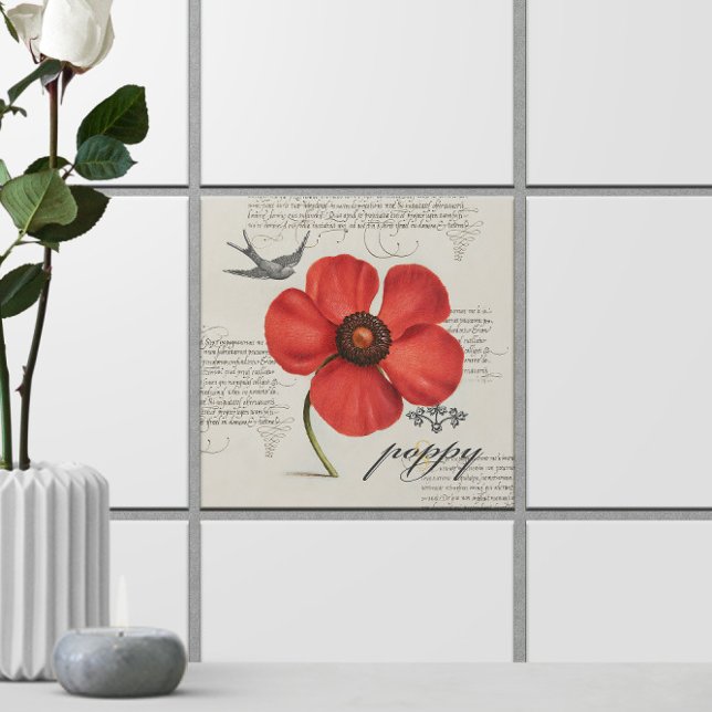 Victorian-Inspired 🌸 Vintage Red Poppy Kakelplatta (Victorian-Inspired 🌸 Vintage Red Poppy Ceramic Tile
)