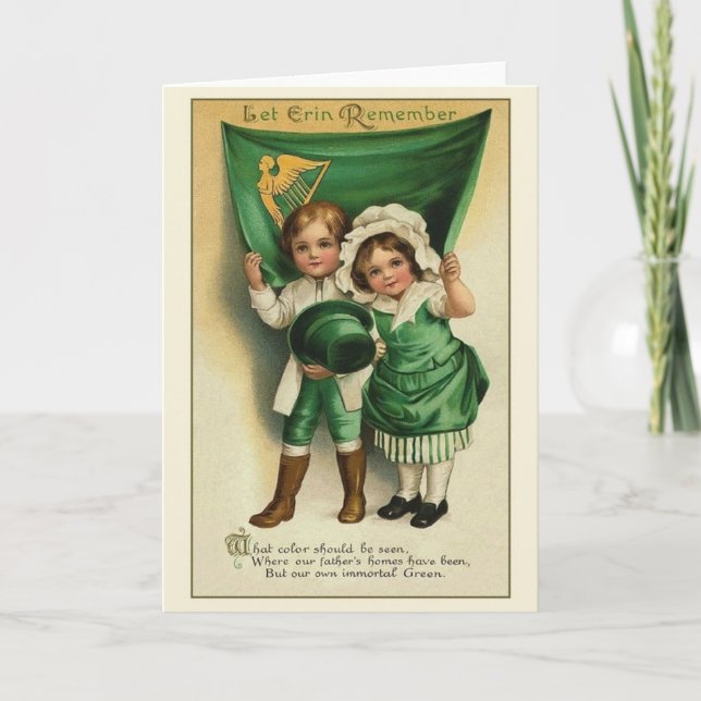 Victorian Irish Children St. Patrick's Day Card Kort (Framsida)