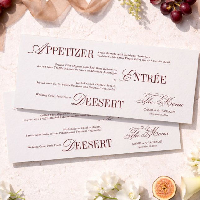 Victorian Ivory and Burgundy Wedding Menu Card Inbjudningar (Skapare uppladdad)