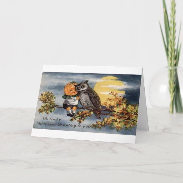 Victorian Jack-O-Lantern och Uggla Halloween-kort Kort (Framsida)