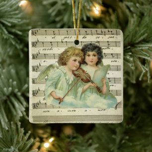 Victorian jul Änglar Violin och Lakan Music Julgransprydnad Keramik