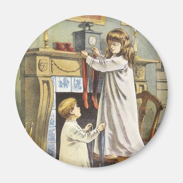 Victorian jul, barns julstrumpor magnet (Framsidan)