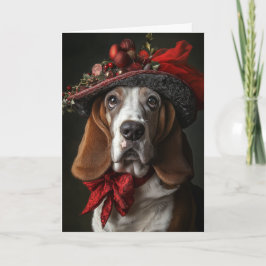 Victorian jul Basset Hound Helgkort