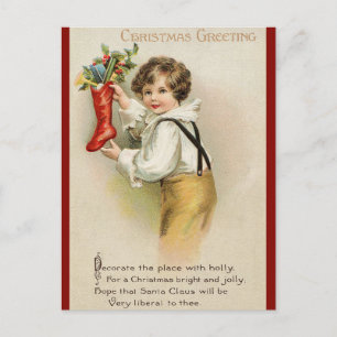 Victorian jul Hälsning med Dikt - Helg Vykort