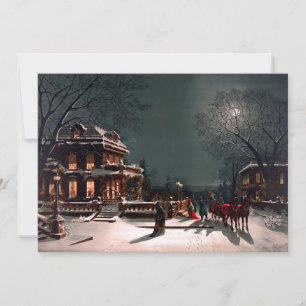 Victorian jul Kväll Party Mansion Sleigh Snö Inbjudningar