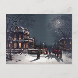 Victorian jul, Winter Carriage Kväll Party Helg Vykort