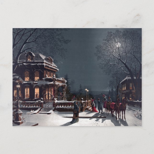 Victorian jul, Winter Carriage Kväll Party Helg Vykort (Framsida)