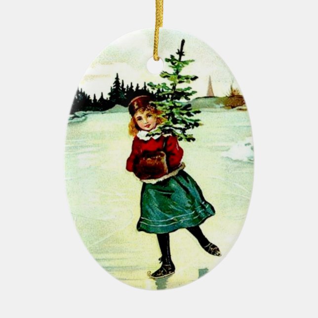 Victorian Julgran Girl Julgransprydnad Keramik (Framsidan)