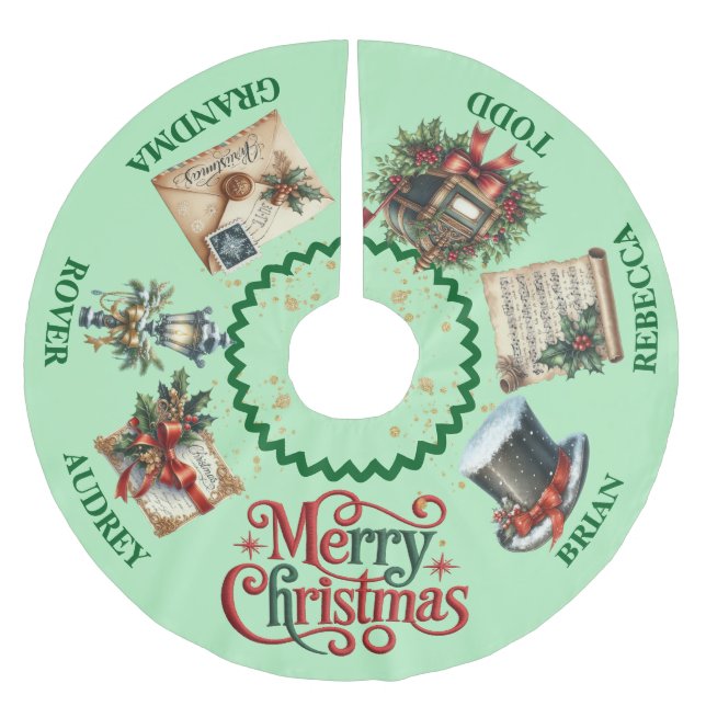 Victorian Julgran Skirt med Namn Julgransmatta Borstad Polyester (Framsidan)