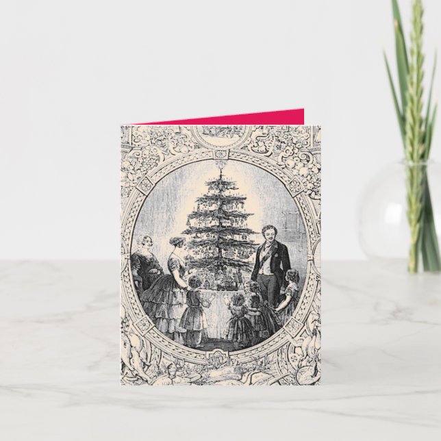 Victorian Julkort Victoria & Edward w/ träd Helgkort (Framsida)