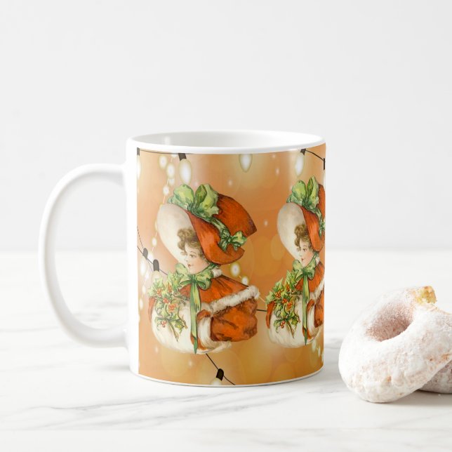 Victorian julLady Orange Bakgrund med lampor Kaffemugg (Med munk)
