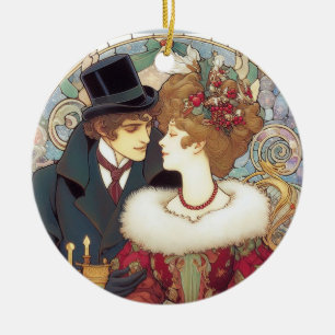 Victorian julpar julgransprydnad keramik