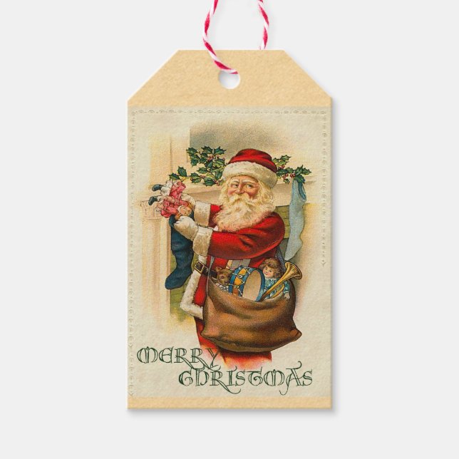 Victorian Jultomten Helgdag Gift Märkres Presentetikett (Framsidan)
