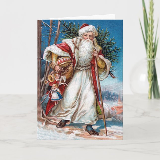 Victorian Jultomten i Red Velvet och White Päls Helgkort (Framsida)
