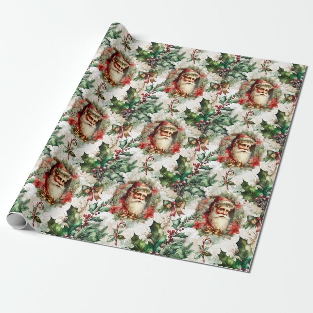 Victorian Jultomten med Holly II Presentpapper (Utrullad)