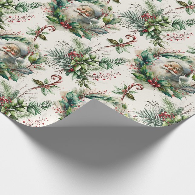 Victorian Jultomten med Holly Wrapping Papper Sh Presentpapper (Hörn)