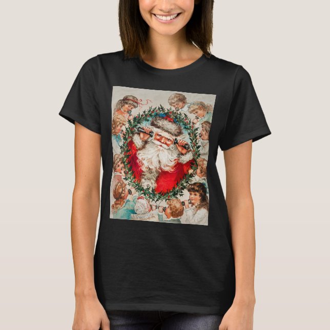 Victorian Jultomten på telefon med barn T Shirt (Framsida)
