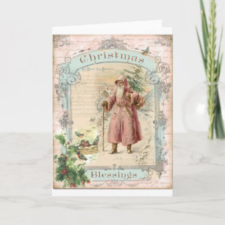 Victorian Jultomten Rosa Träd Birds jul Helgkort