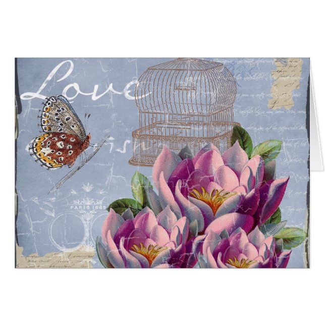 Victorian Kärlek Thoughts Dreams Butterfly Bird Ca Hälsningskort (Framsidan Horizontal)