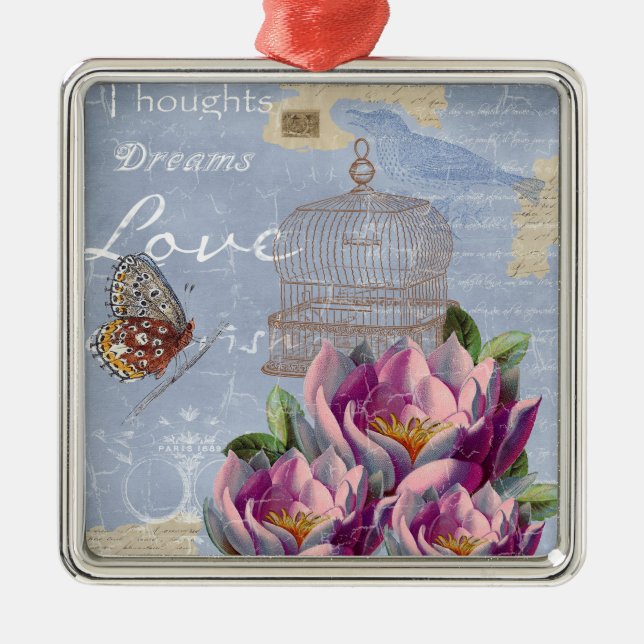 Victorian Kärlek Thoughts Dreams Butterfly Bird Ca Julgransprydnad Metall (Framsidan)