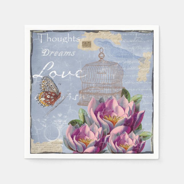 Victorian Kärlek Thoughts Dreams Butterfly Bird Ca Pappersservett (Framsidan)