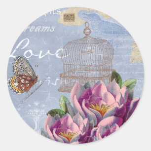 Victorian Kärlek Thoughts Dreams Butterfly Bird Ca Runt Klistermärke
