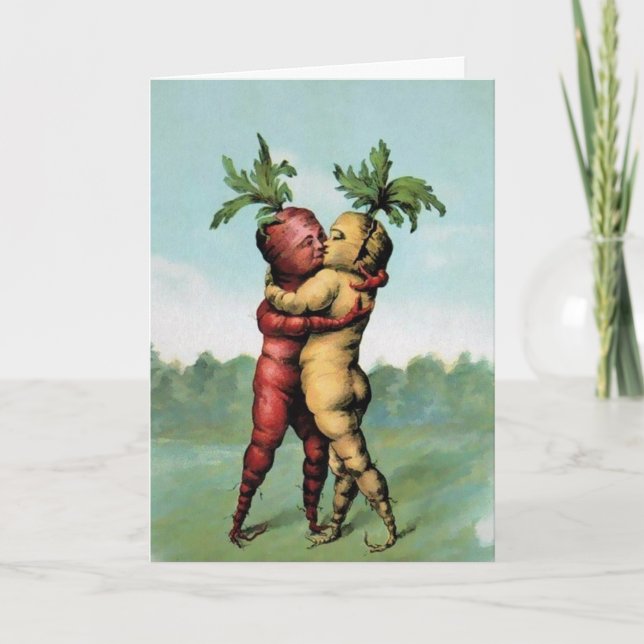 Victorian Kissing Carrots Valentine Day Card Helgkort (Framsida)