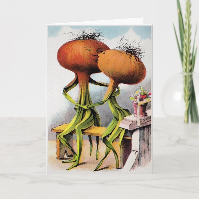 Victorian Kissing Onions Valentine Day Card Helgkort (Framsida)